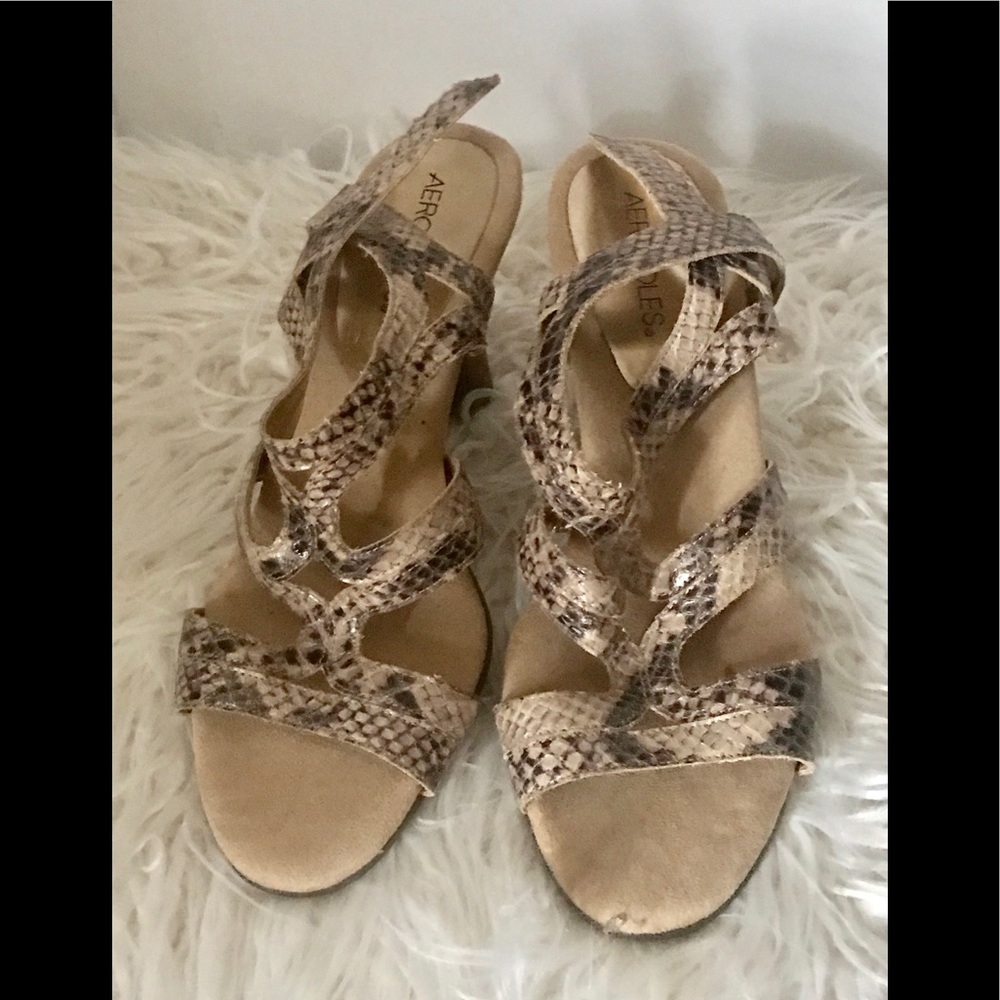 Bone Snakeskin Open Toe Sandals